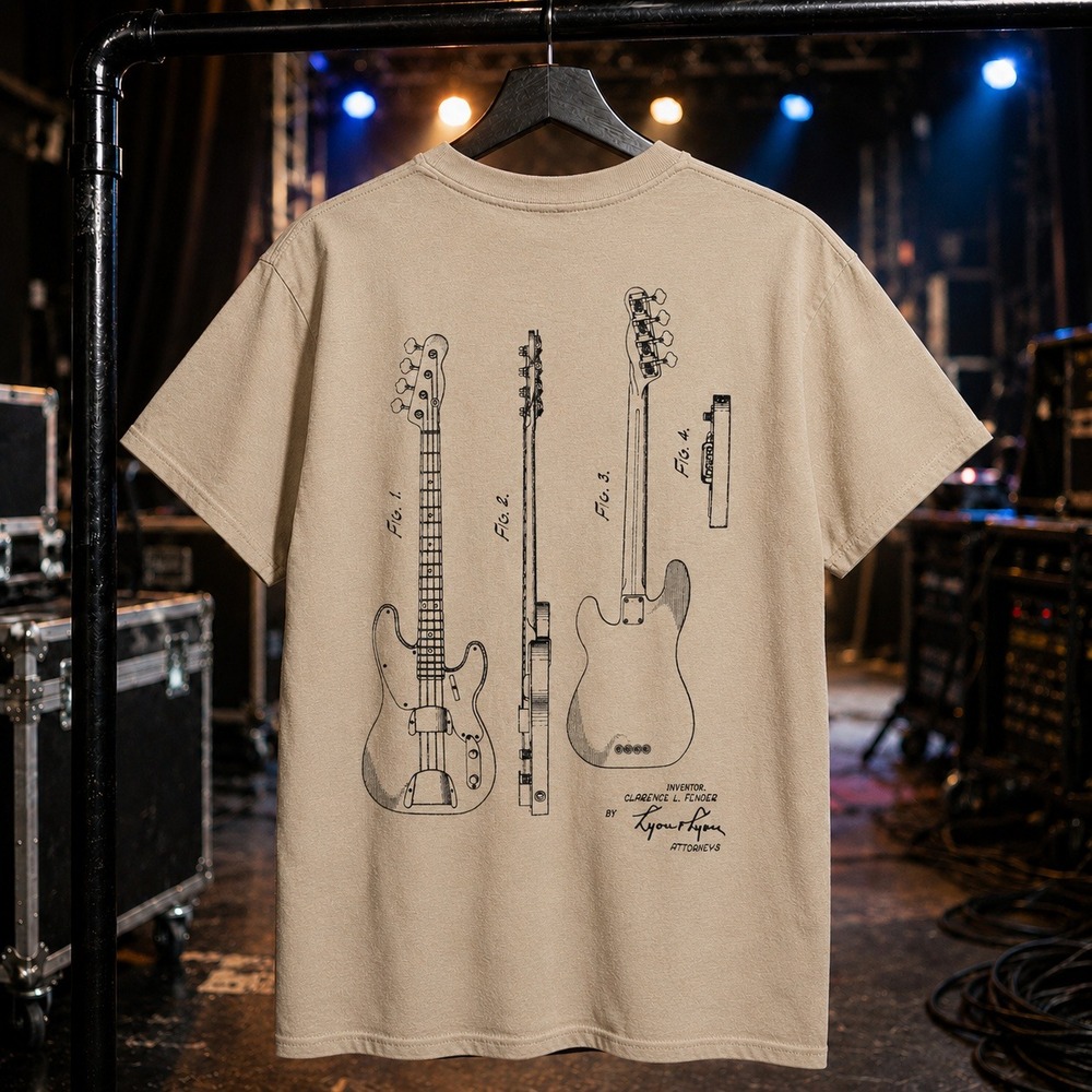 Goodfellow & Co Fender Guitar Patent Graphic Tee Tan Mens Large Streetwear Vibe